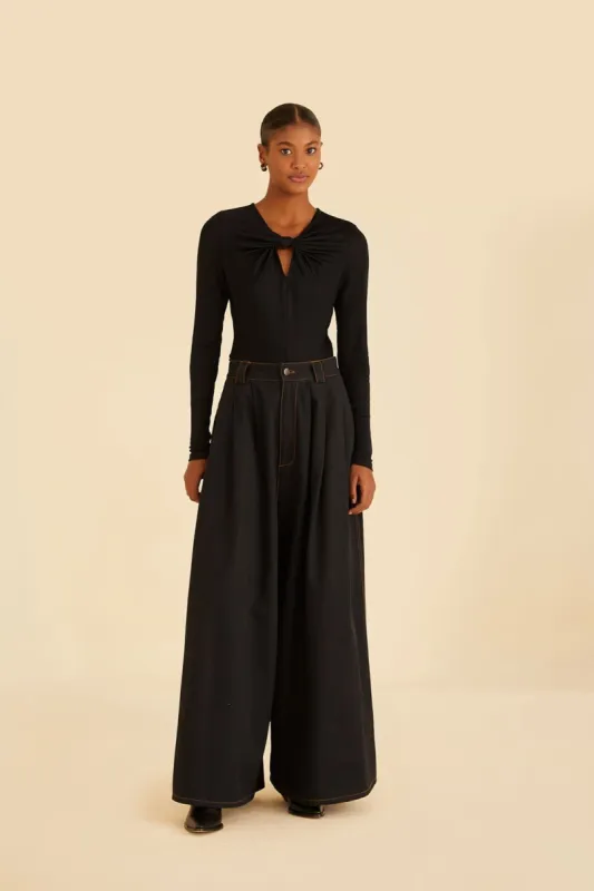 Black Canvas Maxi Pleated Pants sold by FARM Rio