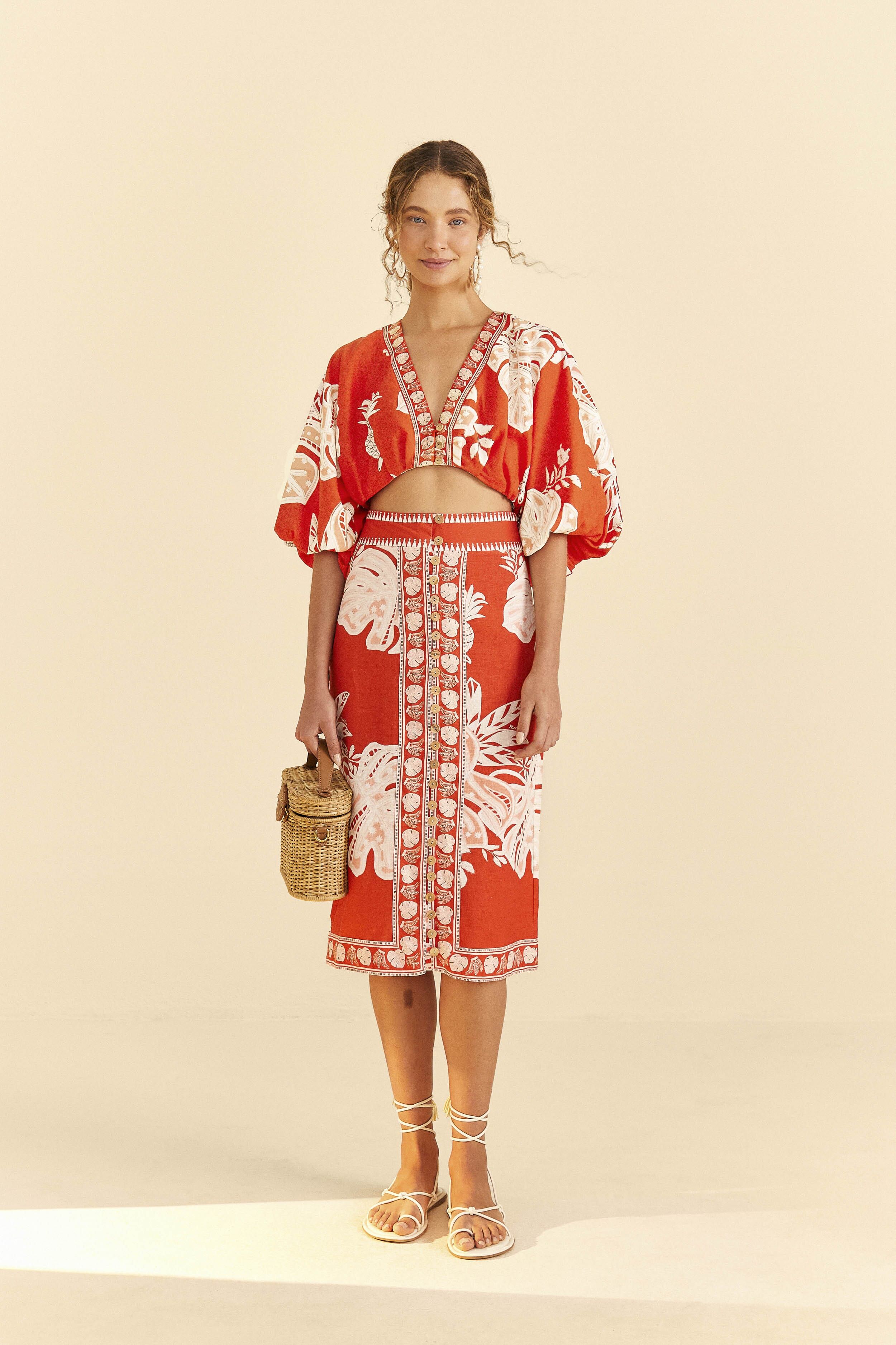 Red Lace Monsteras Crop Top sold by FARM Rio product image thumbnail 2