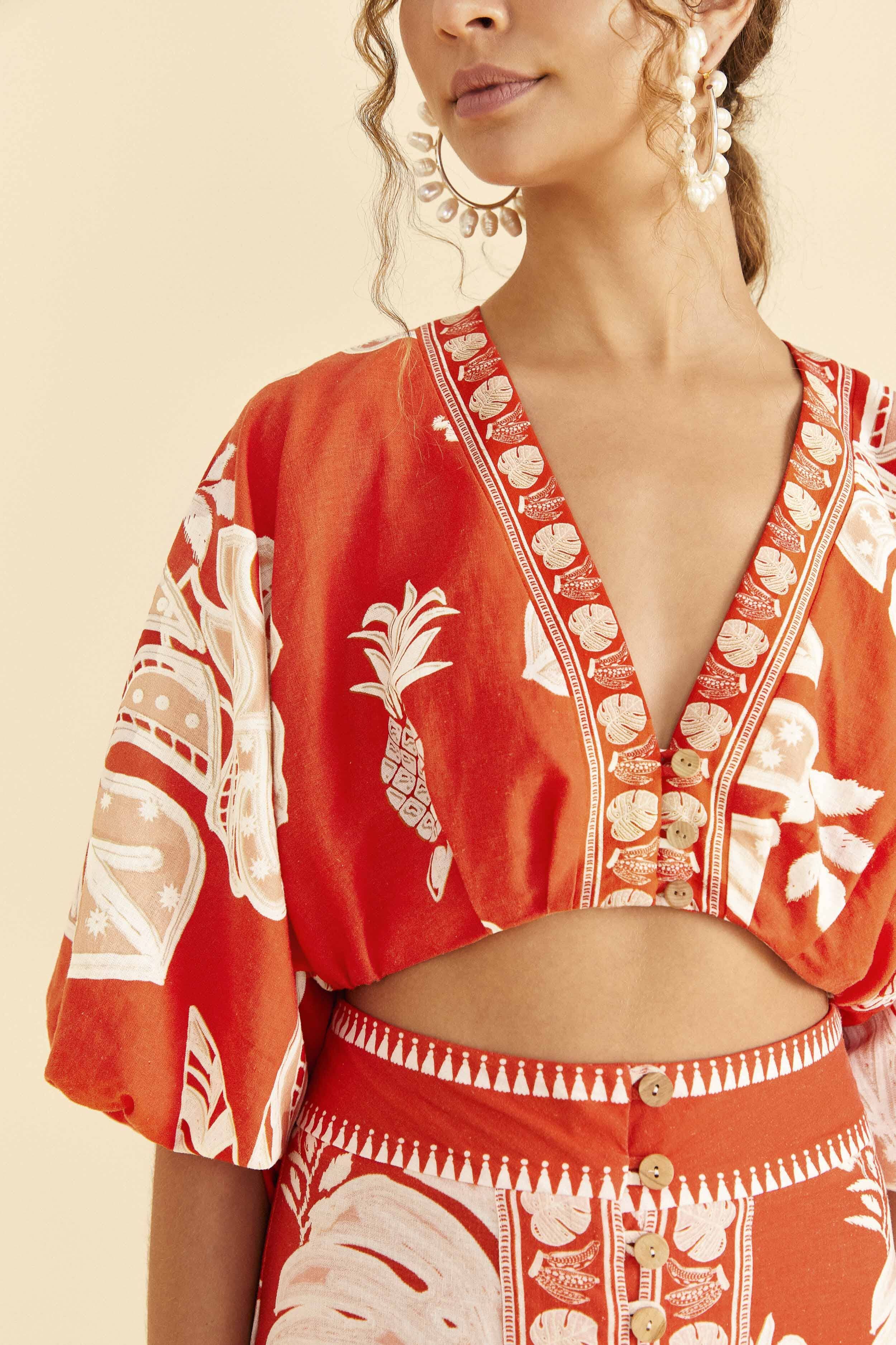 Red Lace Monsteras Crop Top sold by FARM Rio product image thumbnail 3