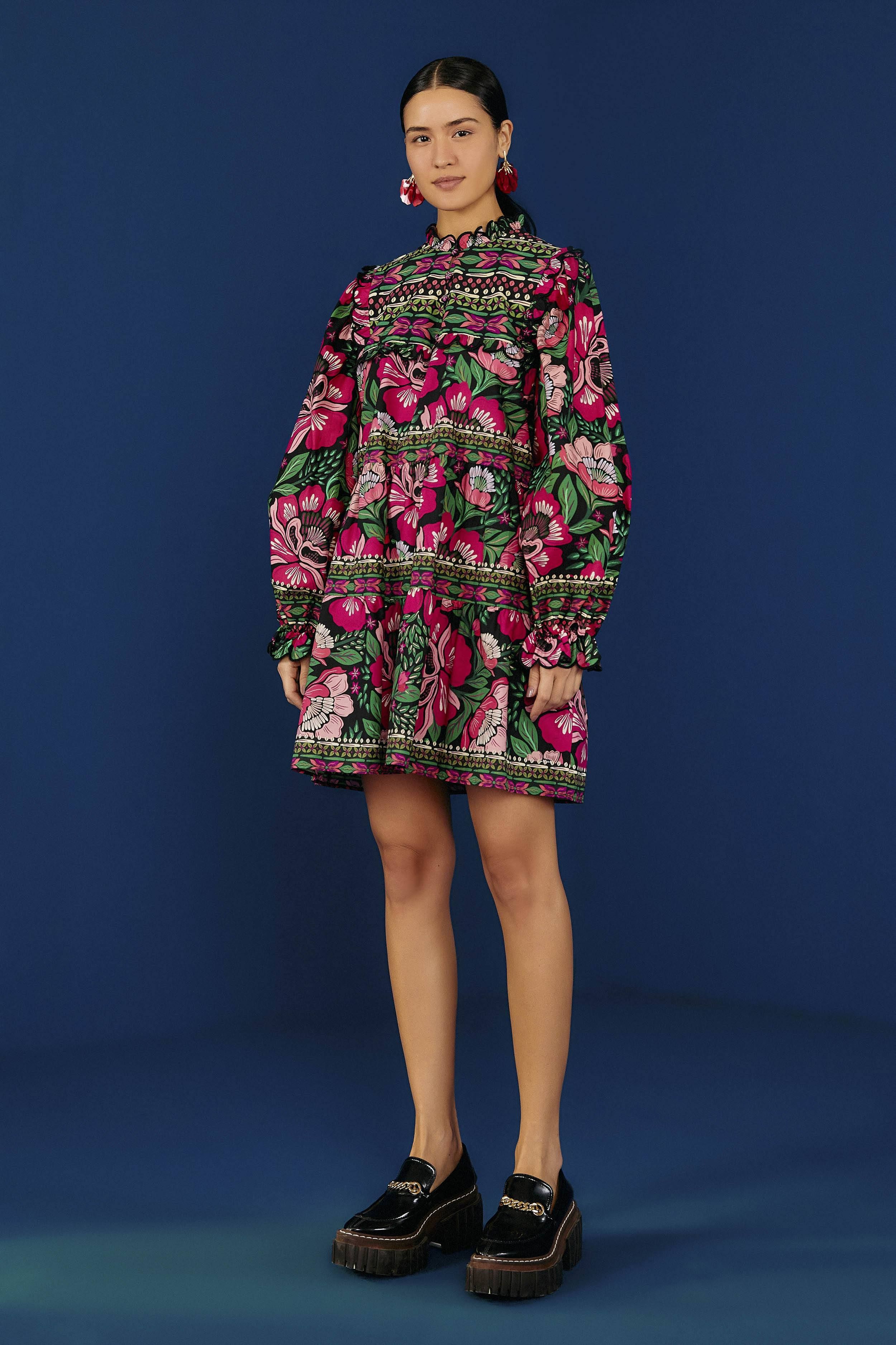 Black Flower Garden Organic Cotton Mini Dress sold by FARM Rio product image thumbnail 3