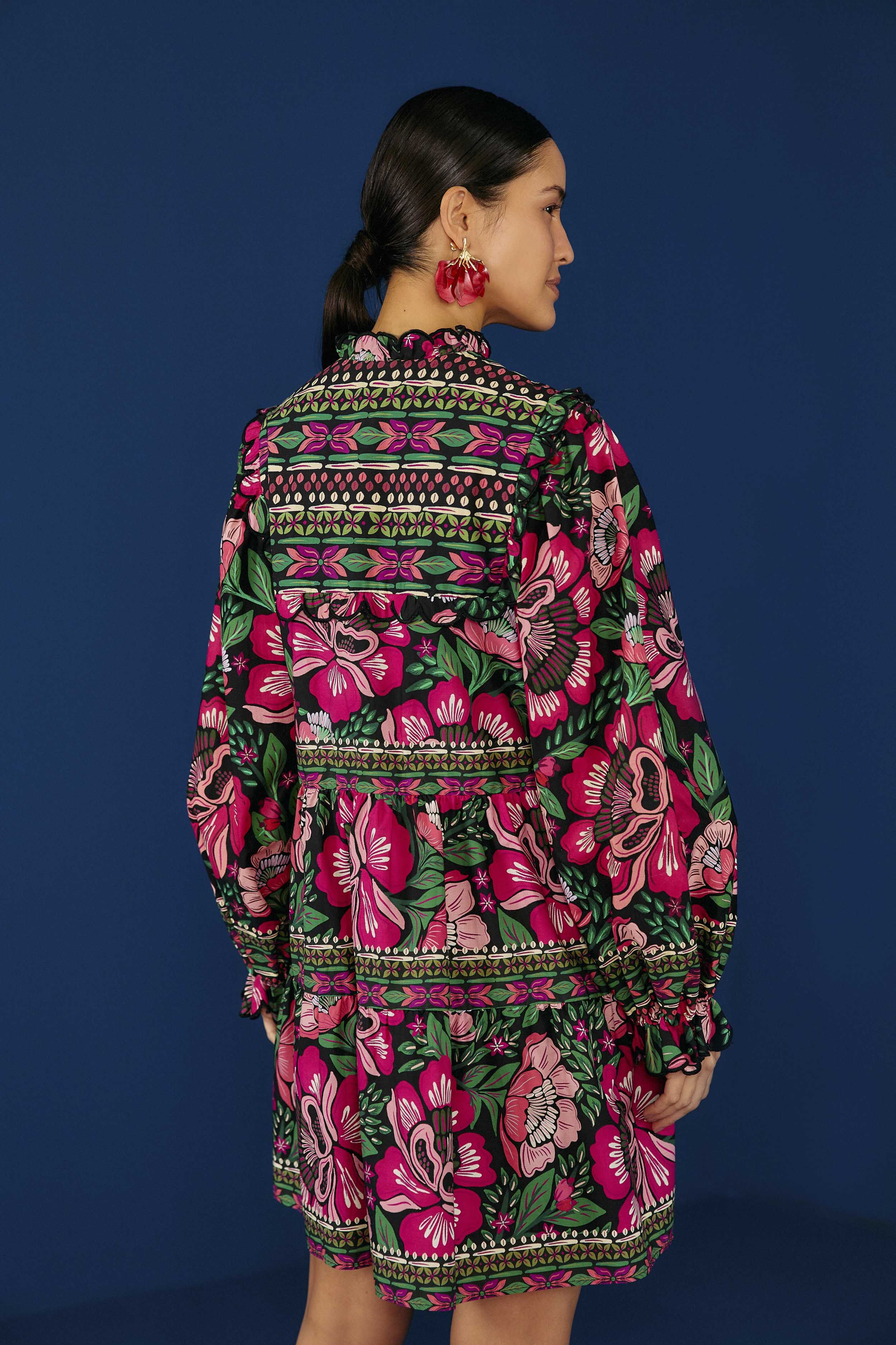 Black Flower Garden Organic Cotton Mini Dress sold by FARM Rio product image thumbnail 4