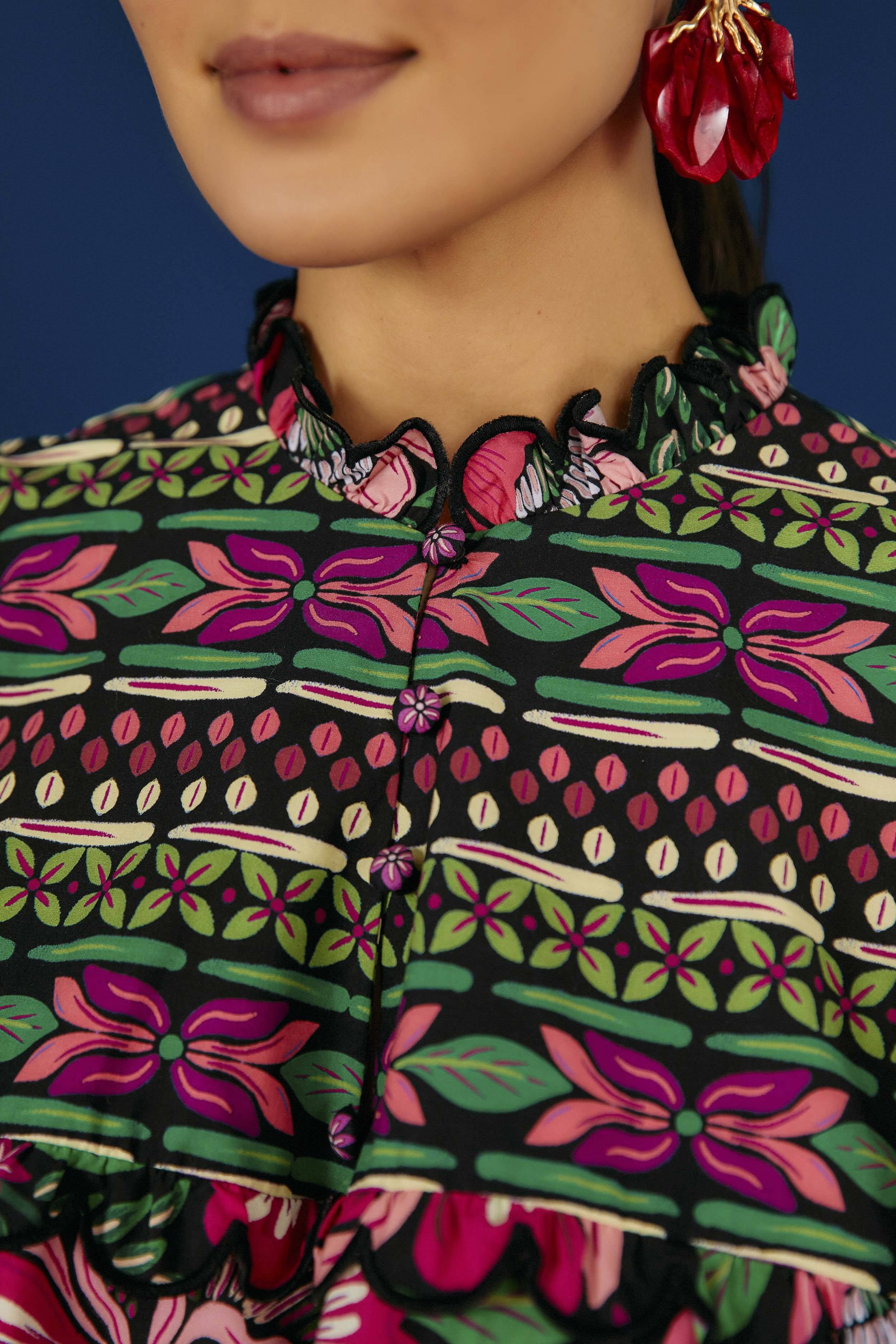 Black Flower Garden Organic Cotton Mini Dress sold by FARM Rio product image thumbnail 5