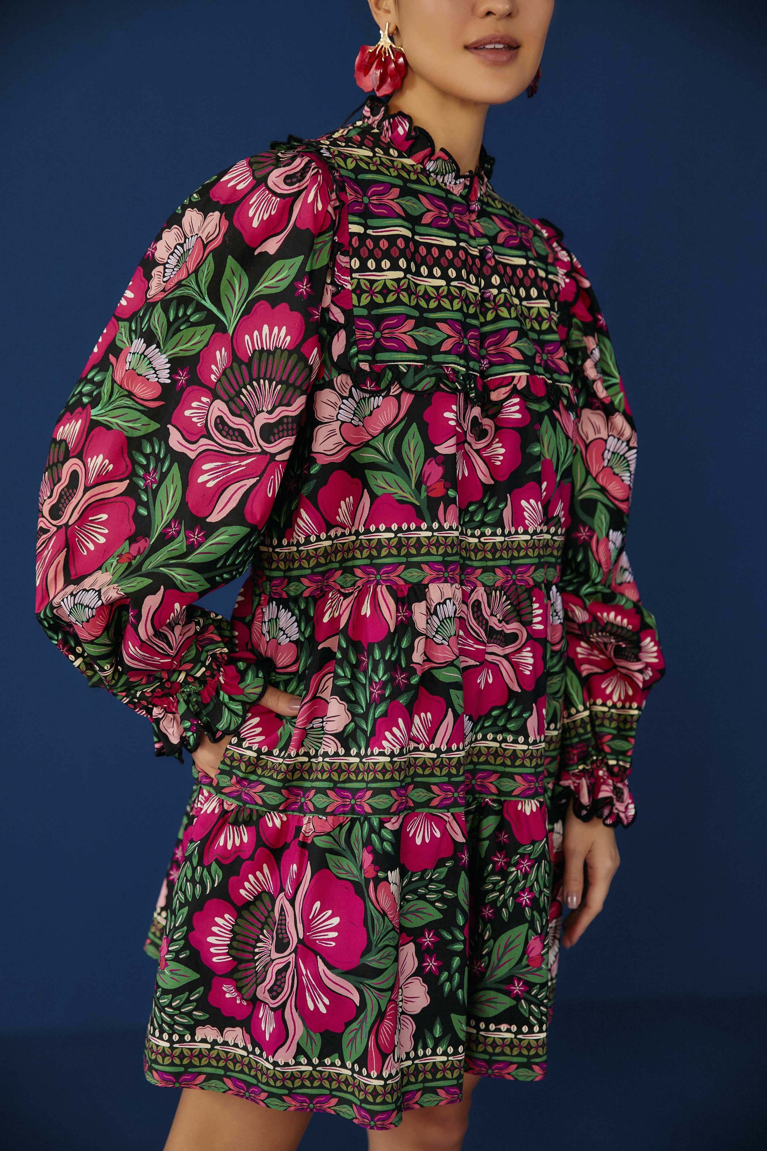 Black Flower Garden Organic Cotton Mini Dress sold by FARM Rio product image thumbnail 2