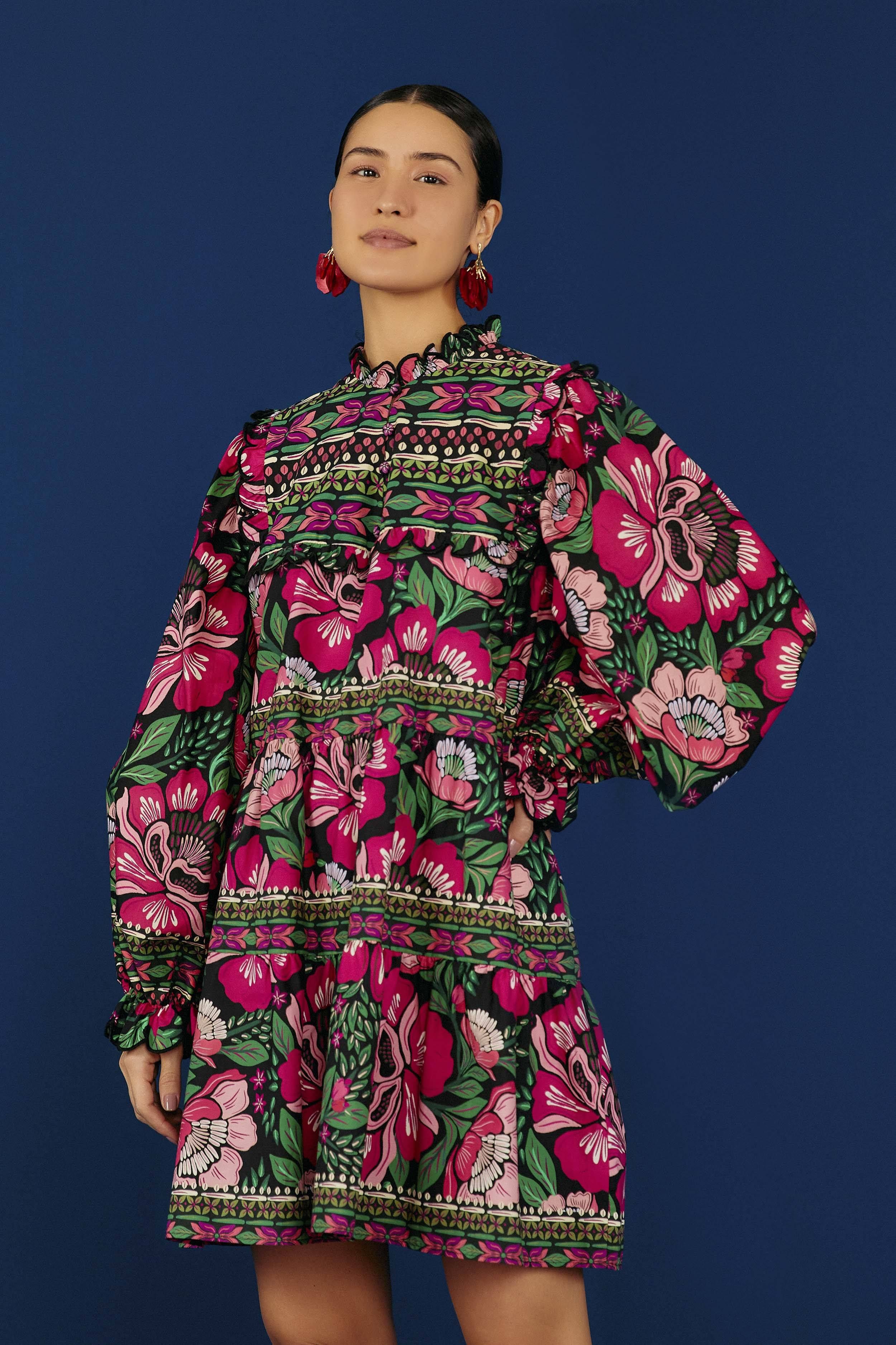 Black Flower Garden Organic Cotton Mini Dress sold by FARM Rio