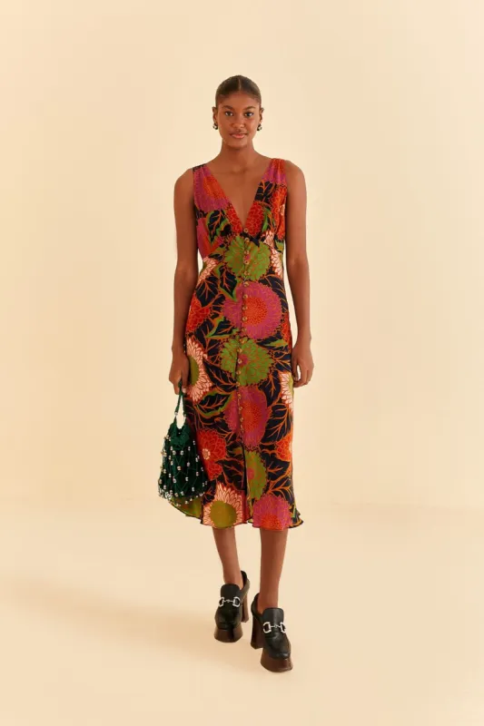 Black Vintage Garden Sleeveless Midi Dress sold by FARM Rio