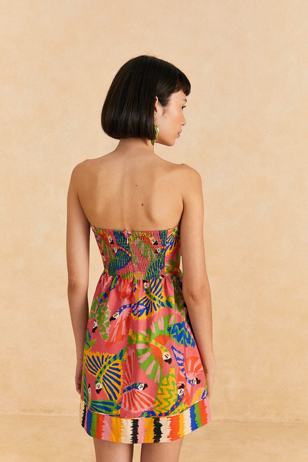 Coral Graphic Macaws Organic Cotton Mini Dress sold by FARM Rio product image thumbnail 4