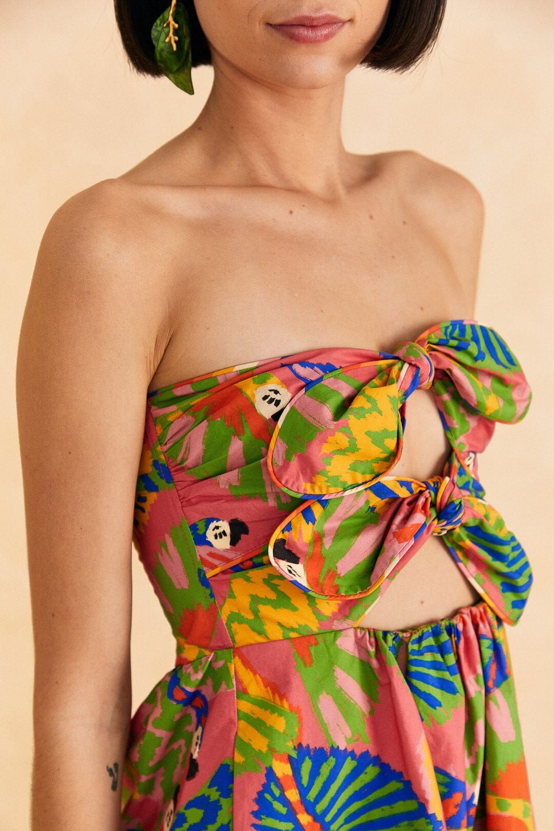 Coral Graphic Macaws Organic Cotton Mini Dress sold by FARM Rio product image thumbnail 3