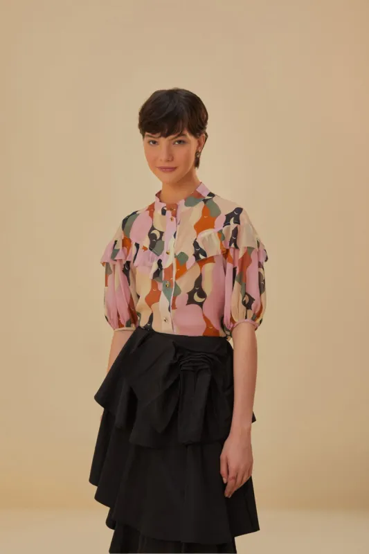 The Kiss Multicolor Short Sleeve Blouse sold by FARM Rio
