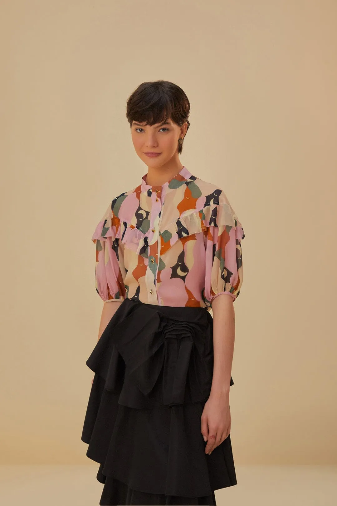 The Kiss Multicolor Short Sleeve Blouse sold by FARM Rio