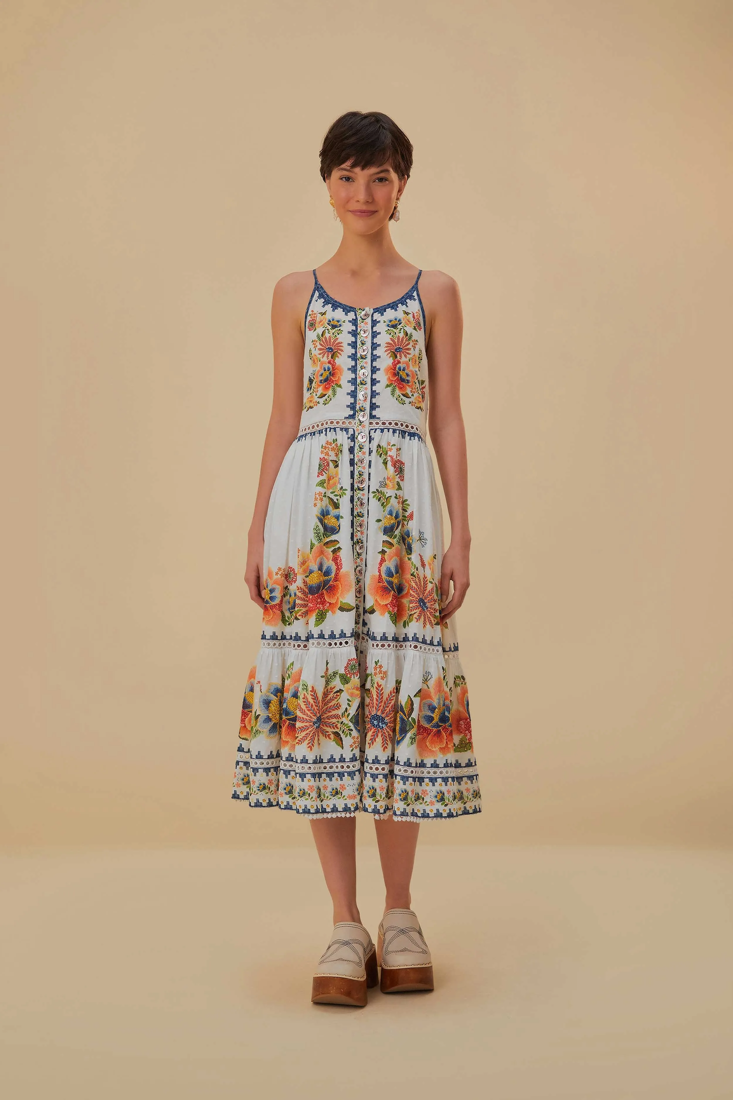 Off-White Delicate Garden Midi Dress sold by FARM Rio