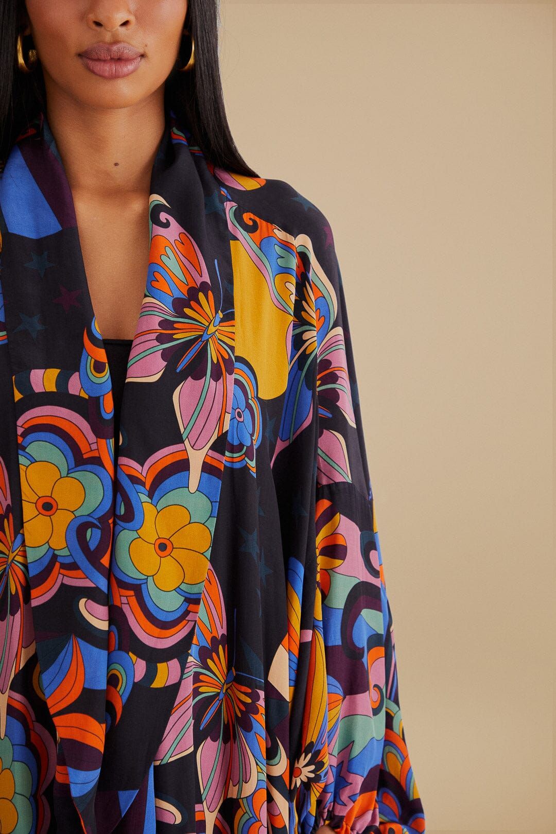 Black 70s Vibe Kimono sold by FARM Rio product image thumbnail 3