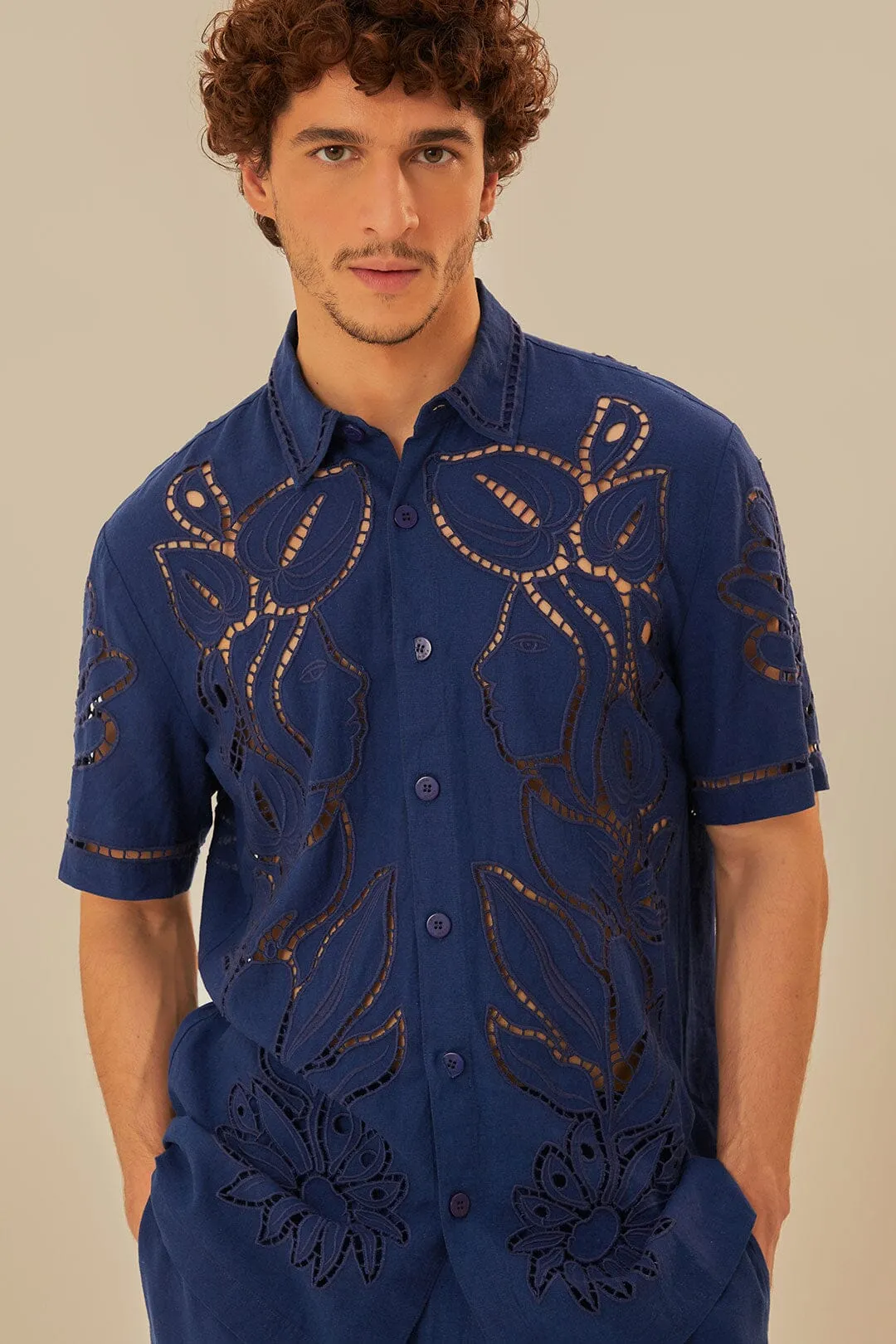 Surrealist Richelieu Embroidered Euroflax™ Premium Linen Shirt sold by FARM Rio