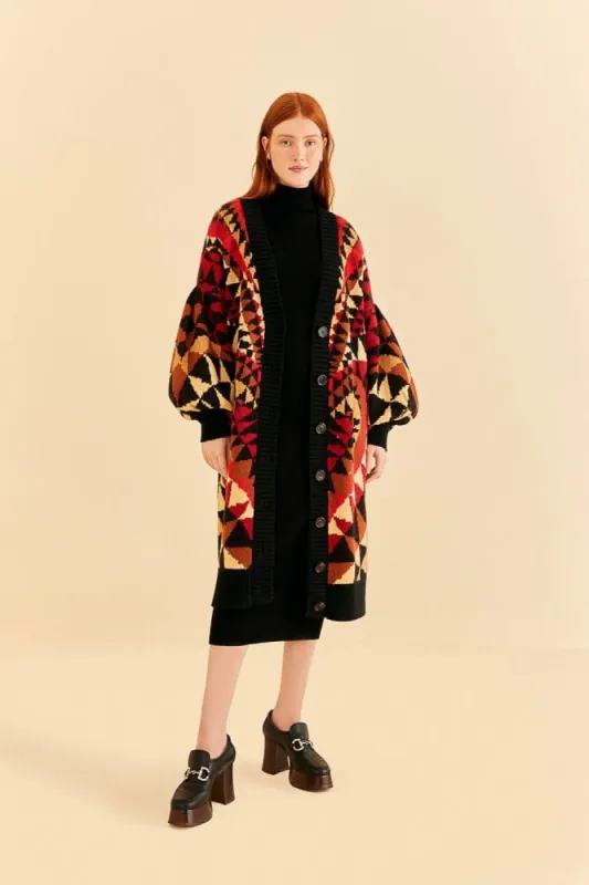 Black Heart Deco Maxi Knit Cardigan sold by FARM Rio
