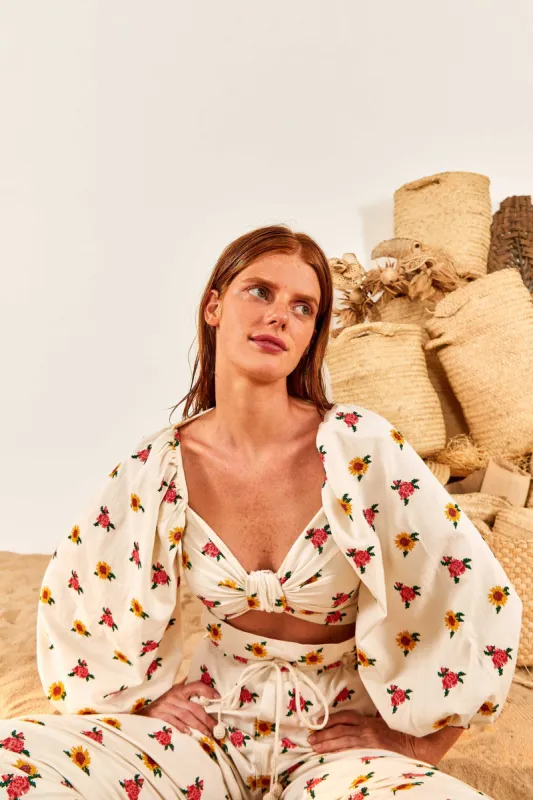 Mixed Cross Stitch Flowers Crop Top sold by FARM Rio