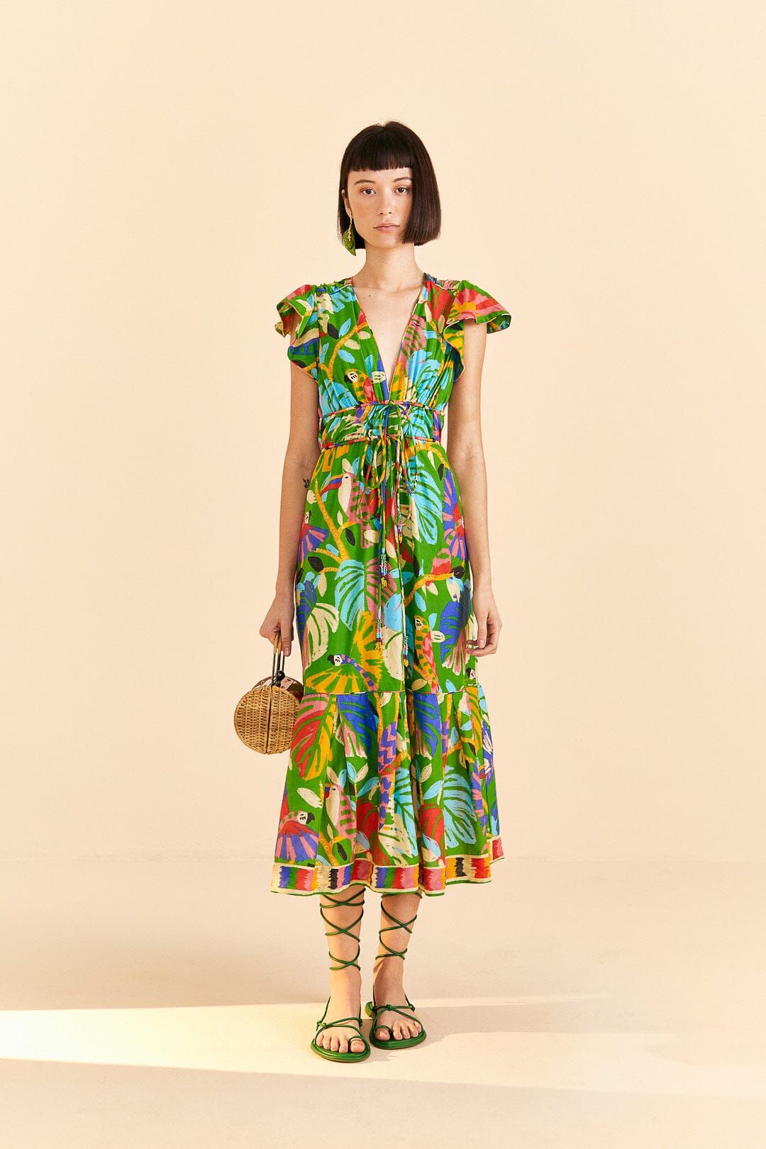 Green Forest Birds Midi Dress sold by FARM Rio