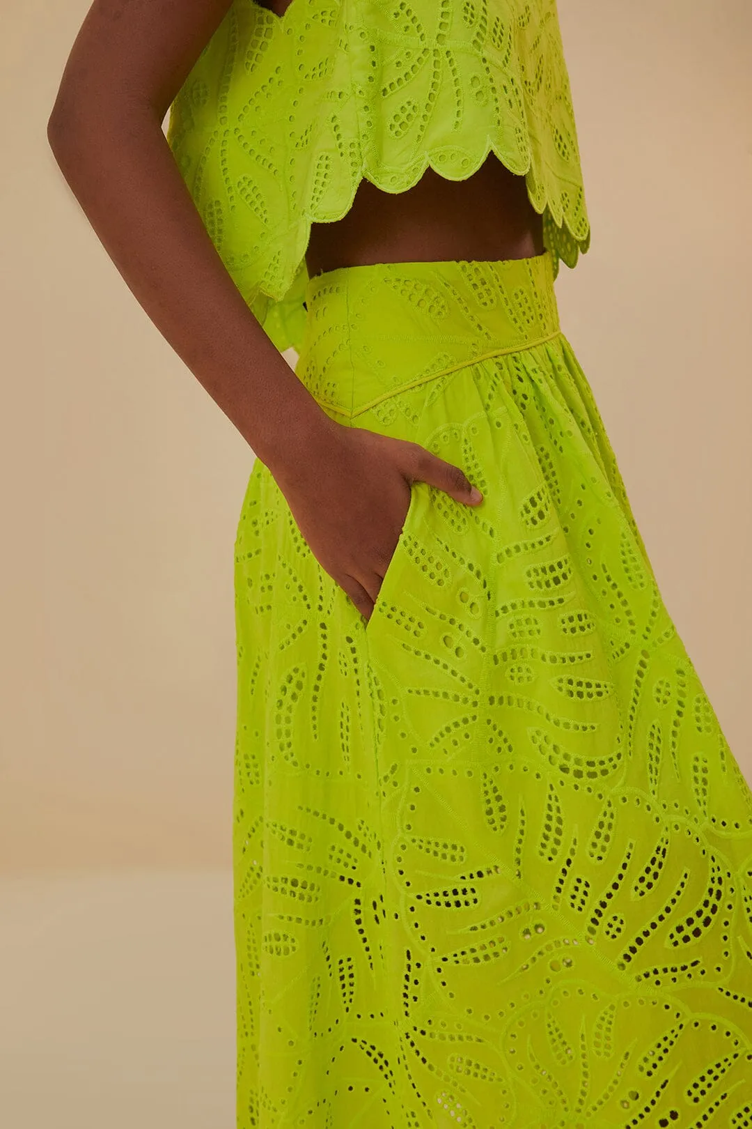 Green Monstera Eyelet Maxi Skirt sold by FARM Rio product image thumbnail 3