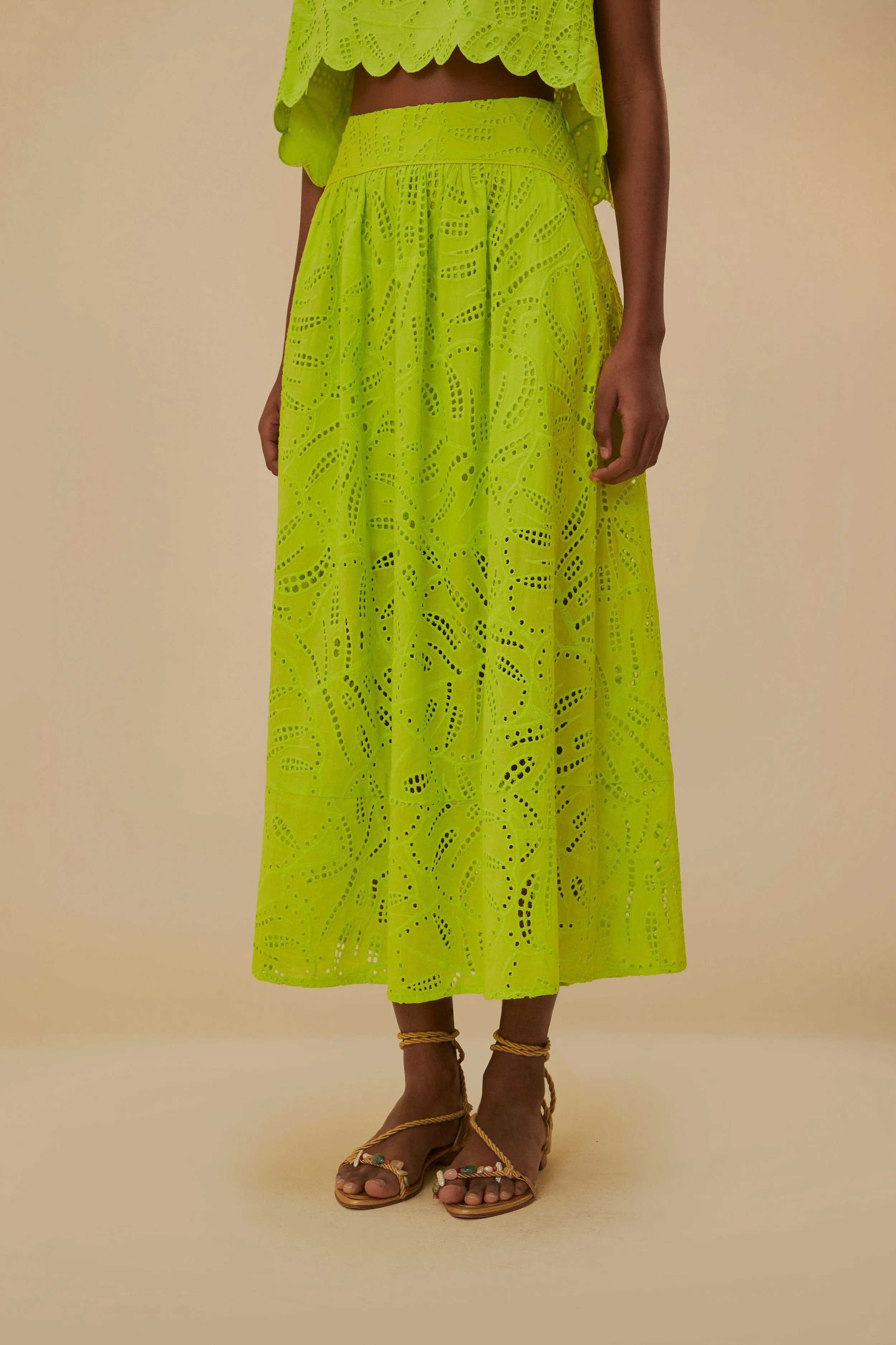Green Monstera Eyelet Maxi Skirt sold by FARM Rio product image thumbnail 2