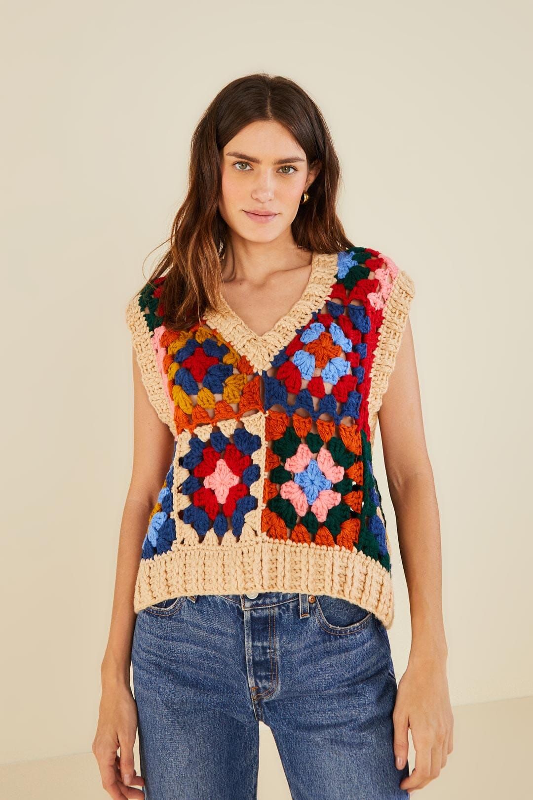 Multicolor Patchwork Crochet Vest sold by FARM Rio product image thumbnail 2