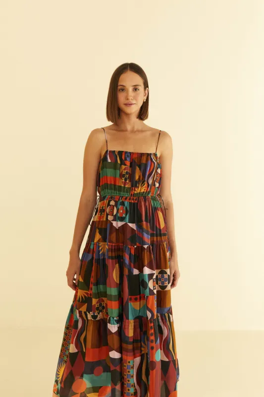 Multicolor Tropical Shapes Sleeveless Midi Dress sold by FARM Rio