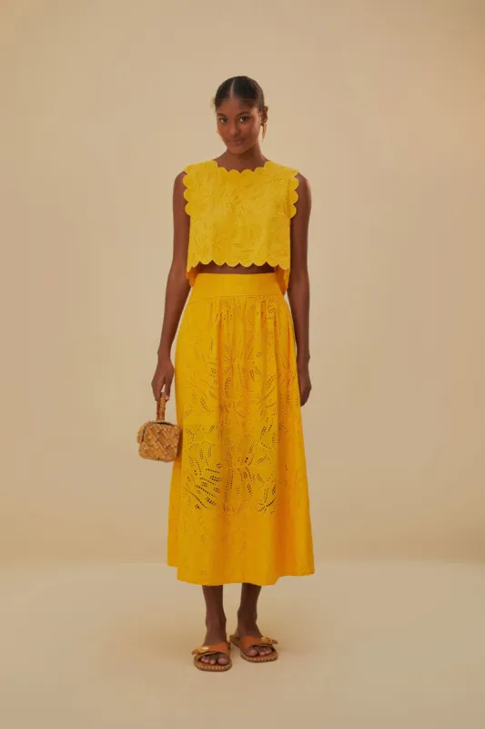 Yellow Monstera Eyelet Maxi Skirt sold by FARM Rio
