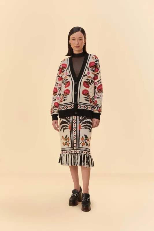 Sand Palms Paradise Knit Fringe Midi Skirt sold by FARM Rio