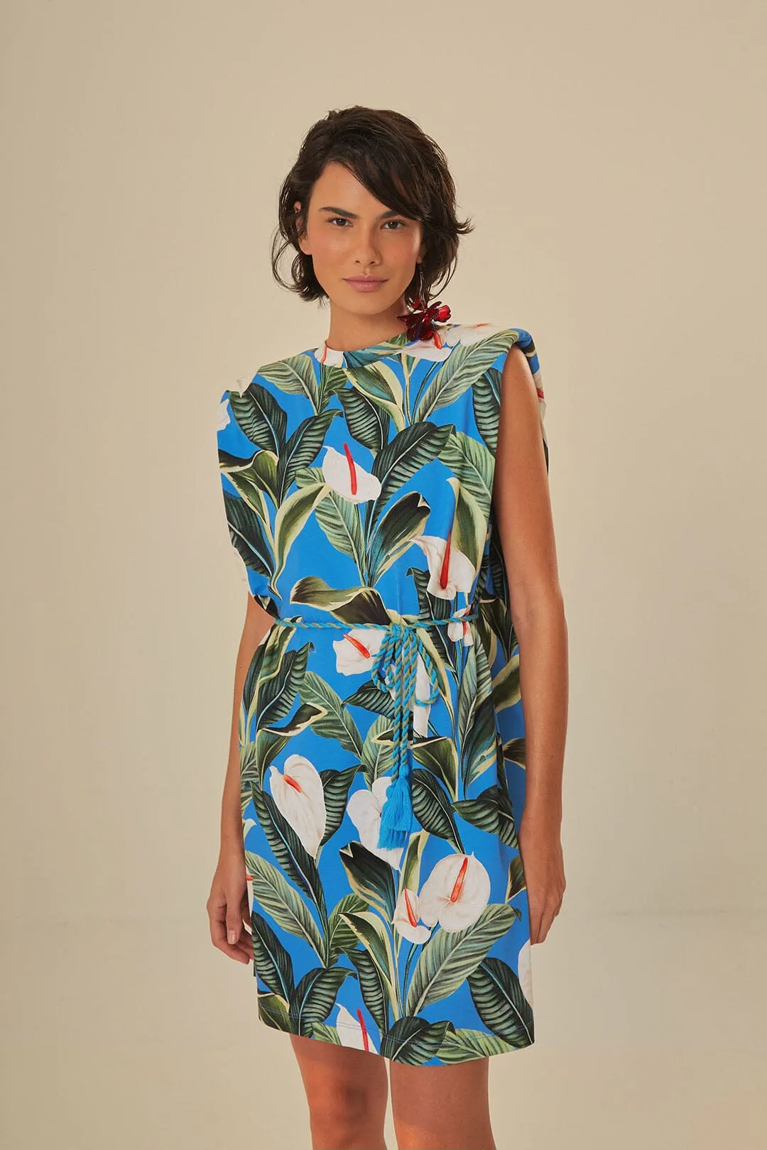 Blue Anthurium Garden Organic Cotton Mini T-Shirt Dress sold by FARM Rio product image thumbnail 2