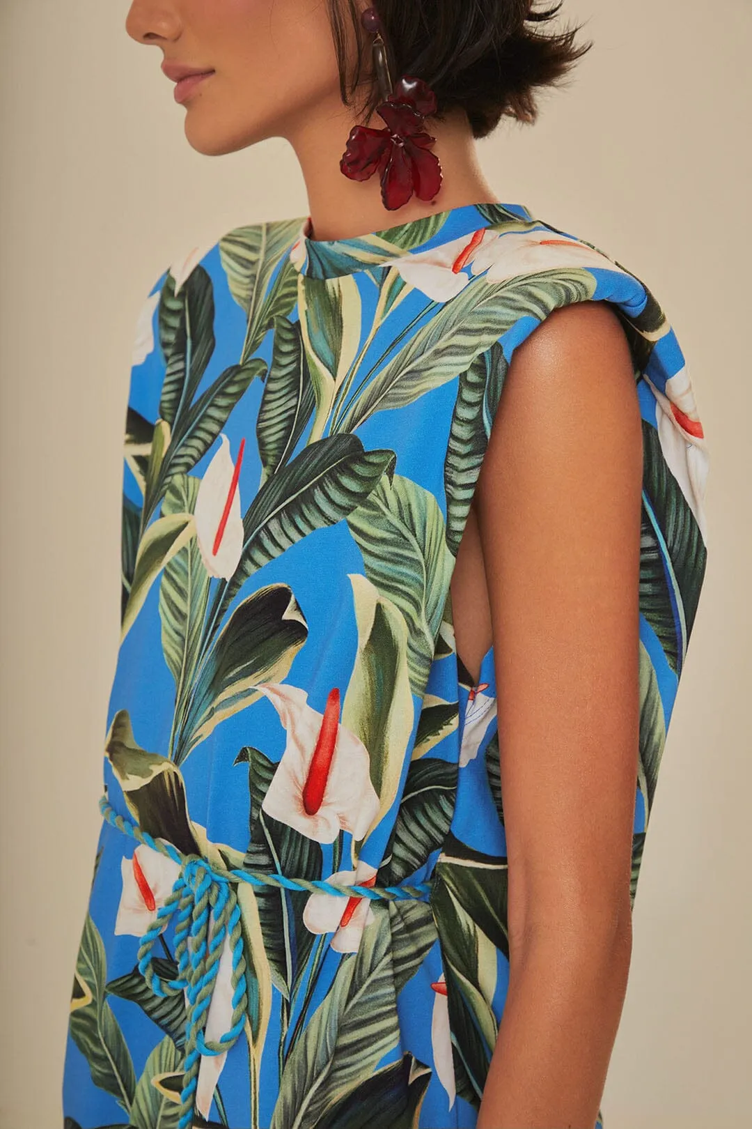 Blue Anthurium Garden Organic Cotton Mini T-Shirt Dress sold by FARM Rio product image thumbnail 3