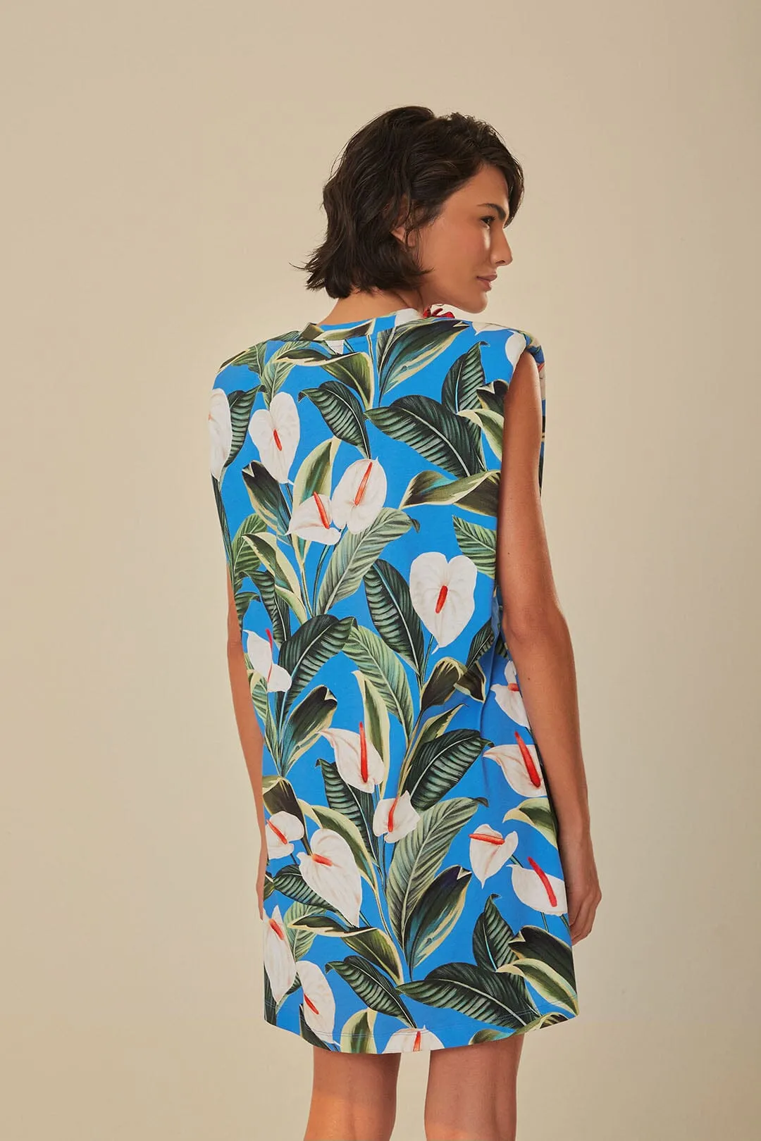Blue Anthurium Garden Organic Cotton Mini T-Shirt Dress sold by FARM Rio product image thumbnail 4