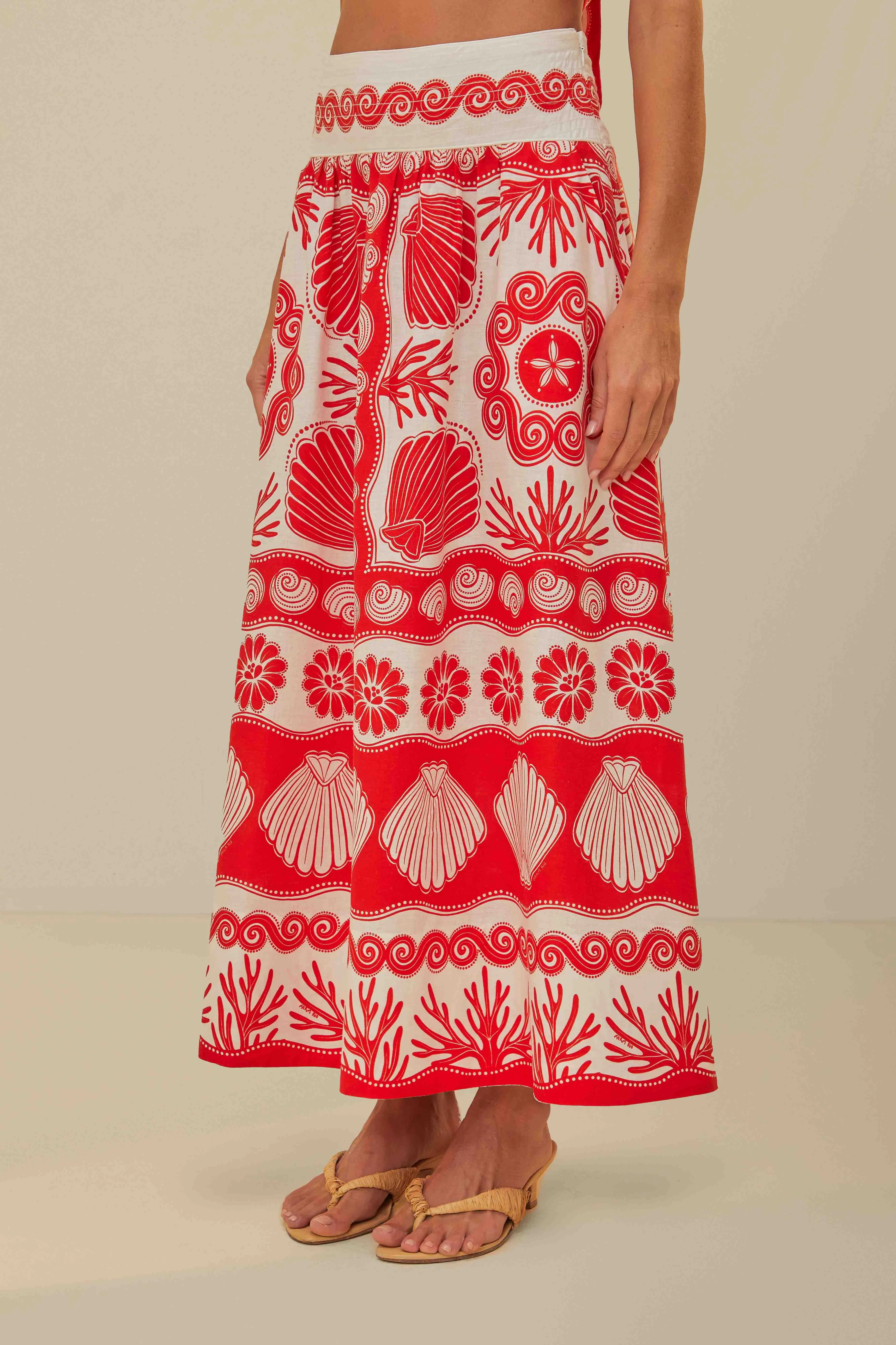 Red Ainika Shell LENZING™ ECOVERO™ Euroflax™ Maxi Skirt sold by FARM Rio product image thumbnail 3