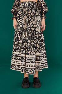 Black Graphic Floral Organic Cotton Midi Skirt sold by FARM Rio