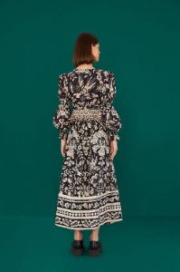 Black Graphic Floral Organic Cotton Midi Skirt sold by FARM Rio