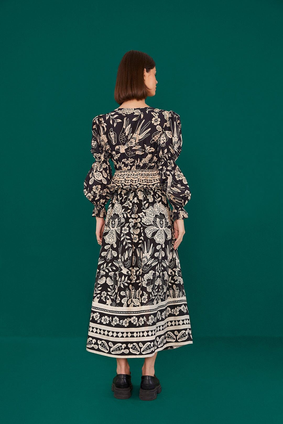 Black Graphic Floral Organic Cotton Midi Skirt sold by FARM Rio product image thumbnail 2