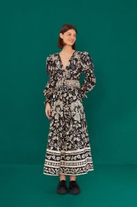 Black Graphic Floral Organic Cotton Midi Skirt sold by FARM Rio