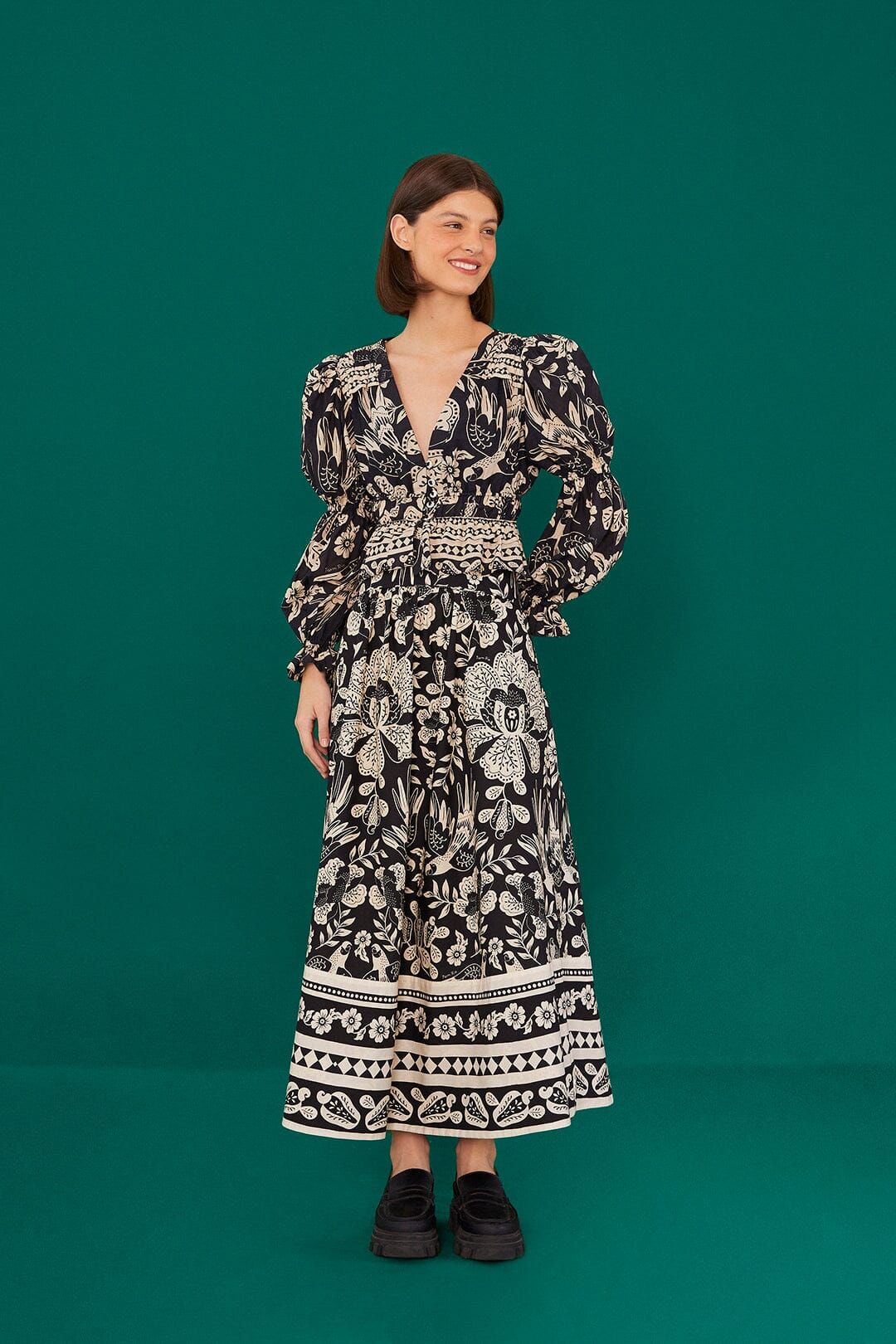 Black Graphic Floral Organic Cotton Midi Skirt sold by FARM Rio product image thumbnail 4