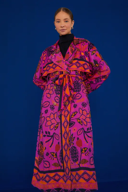 Pink Macaw Forest  Lenzing™ Ecovero™ Viscose Trench Coat sold by FARM Rio