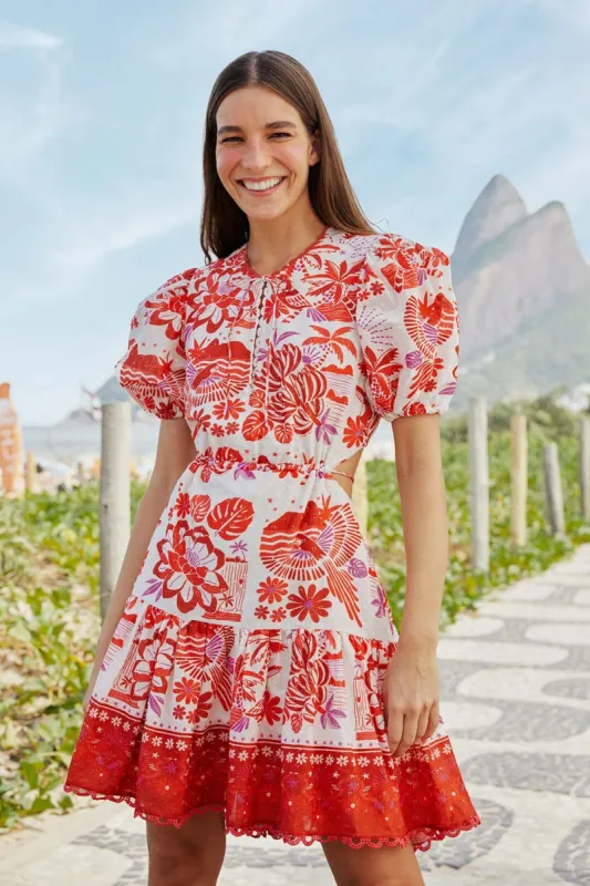 Off-White Rio Tiles Puff Sleeve Mini Dress sold by FARM Rio