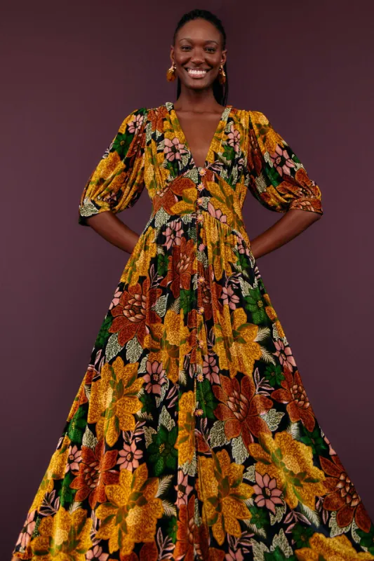 Black Garden V Neck Midi Dress sold by FARM Rio