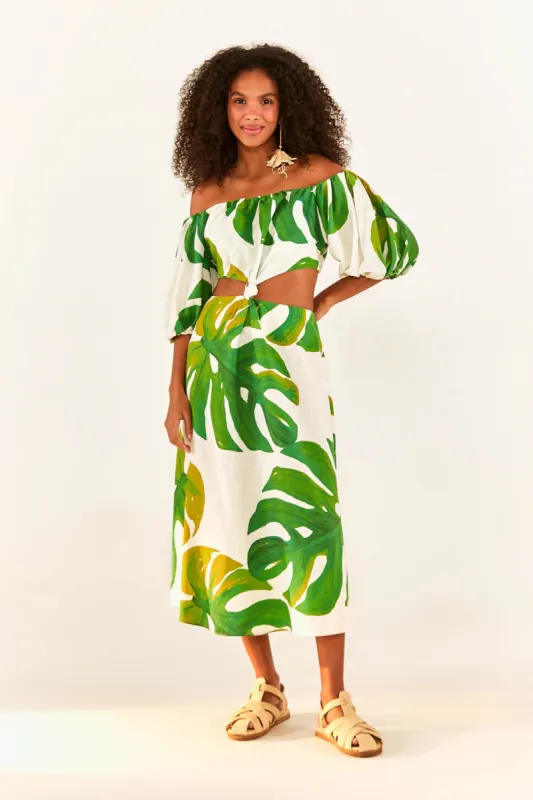 White Monstera Knot Midi Dress sold by FARM Rio