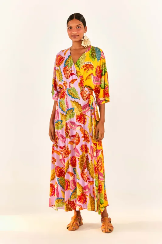 MIXED BEAKS & BANANAS MAXI WRAP DRESS sold by FARM Rio