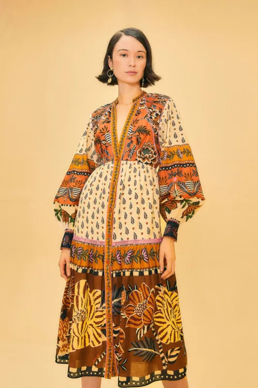 Beige Ainika Floral V Neck Midi Dress sold by FARM Rio