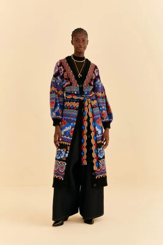 Black Ainika Sparkle Maxi Cardigan sold by FARM Rio