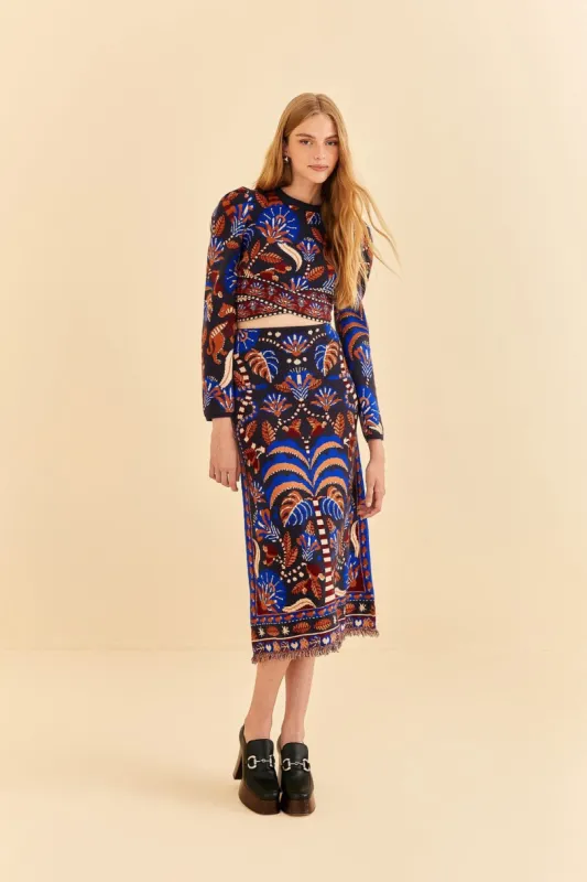 Blue Nature Beauty Scarf Knit Long Sleeve Crop Top sold by FARM Rio