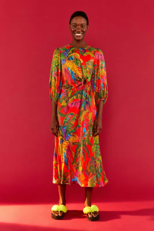 Red Urban Jungle Front Circle Cut Out Midi Dress sold by FARM Rio
