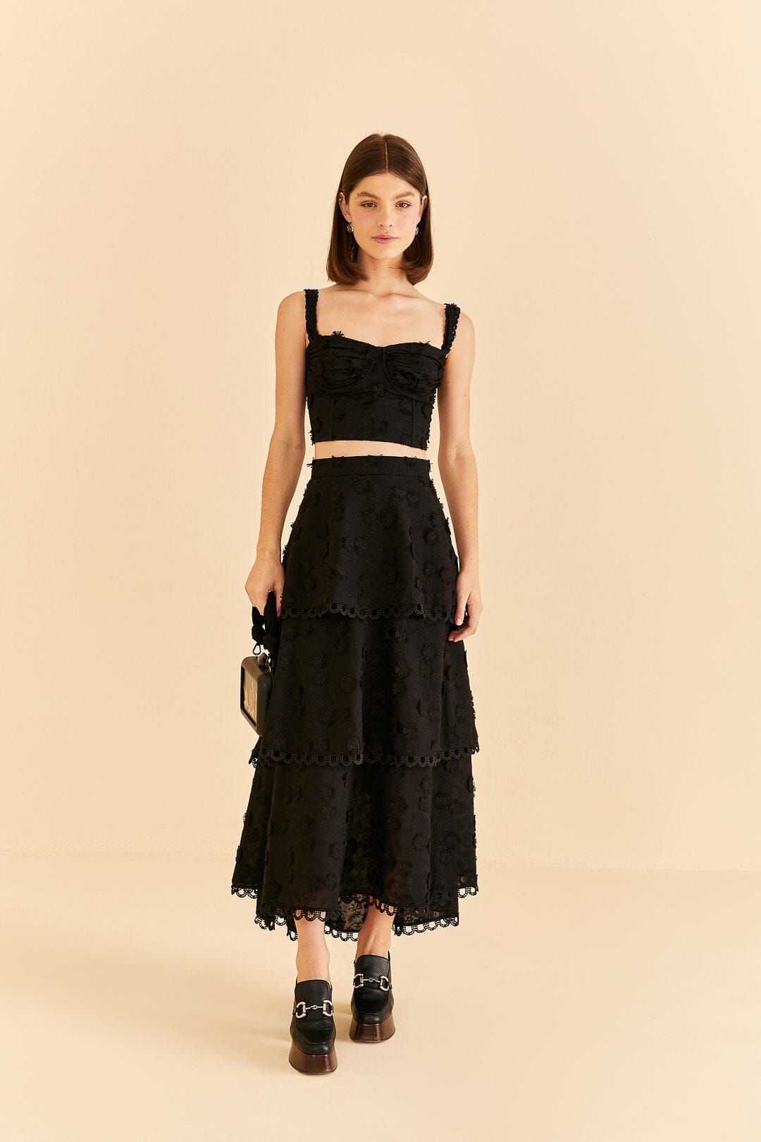 ●PLACE STUDIO●See-Through Flower Layered Skirt_BLACK Black Sheer Floral Lace Tiered Maxi Skirt | Lime Lush Boutique