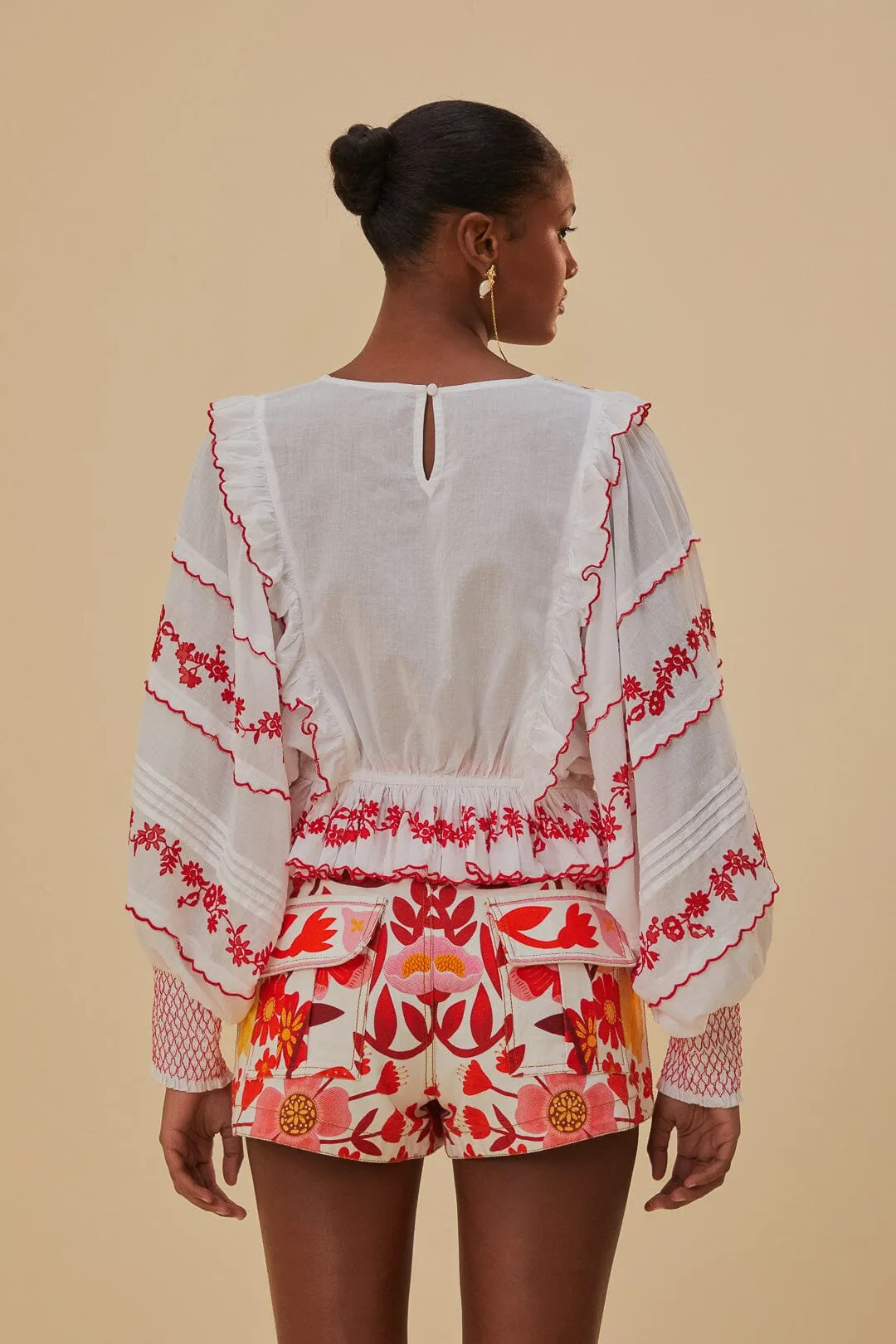 Off-White and Red Embroidered Long Sleeve Blouse sold by FARM Rio product image thumbnail 5