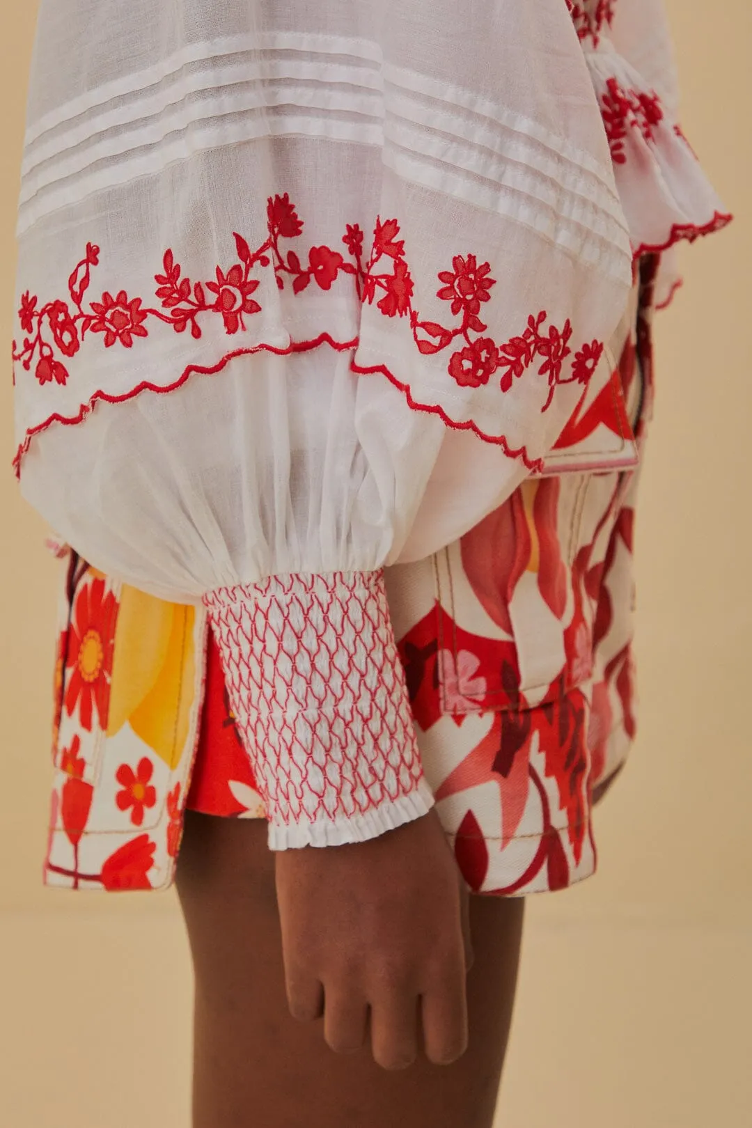 Off-White and Red Embroidered Long Sleeve Blouse sold by FARM Rio product image thumbnail 4