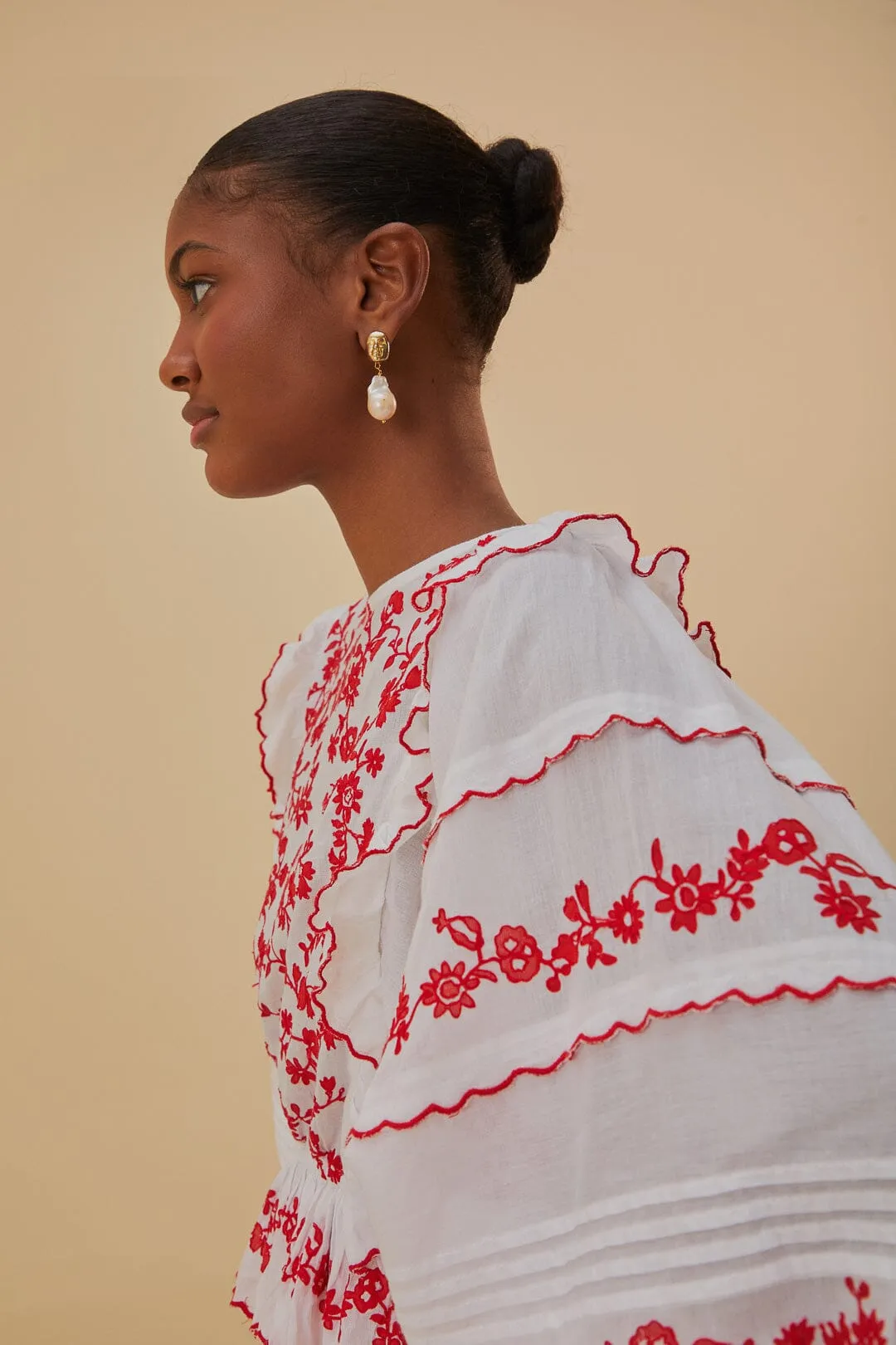 Off-White and Red Embroidered Long Sleeve Blouse sold by FARM Rio product image thumbnail 3