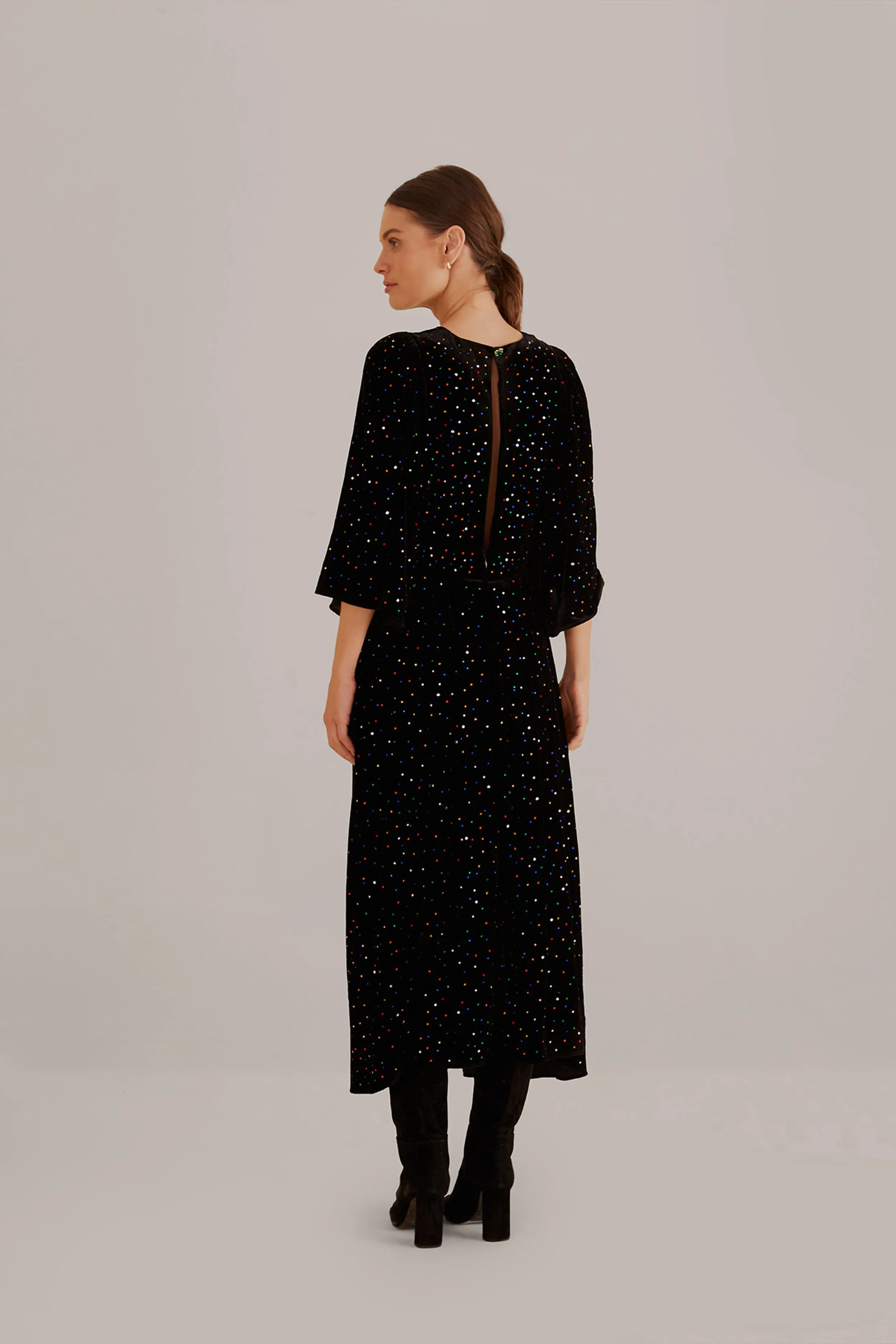 Black Velvet Short Sleeve Midi Dress sold by FARM Rio product image thumbnail 4