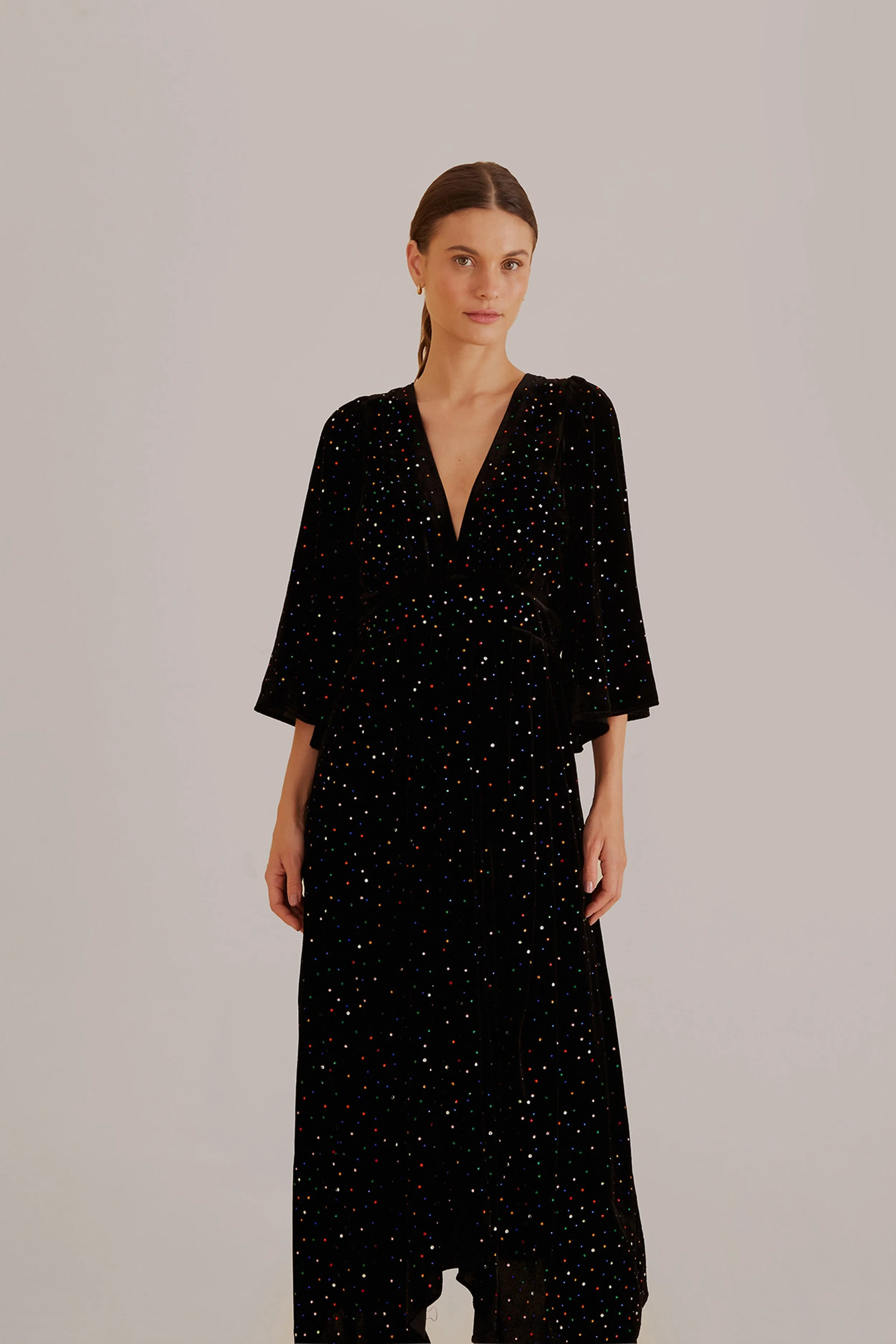 Black Velvet Short Sleeve Midi Dress sold by FARM Rio product image thumbnail 2
