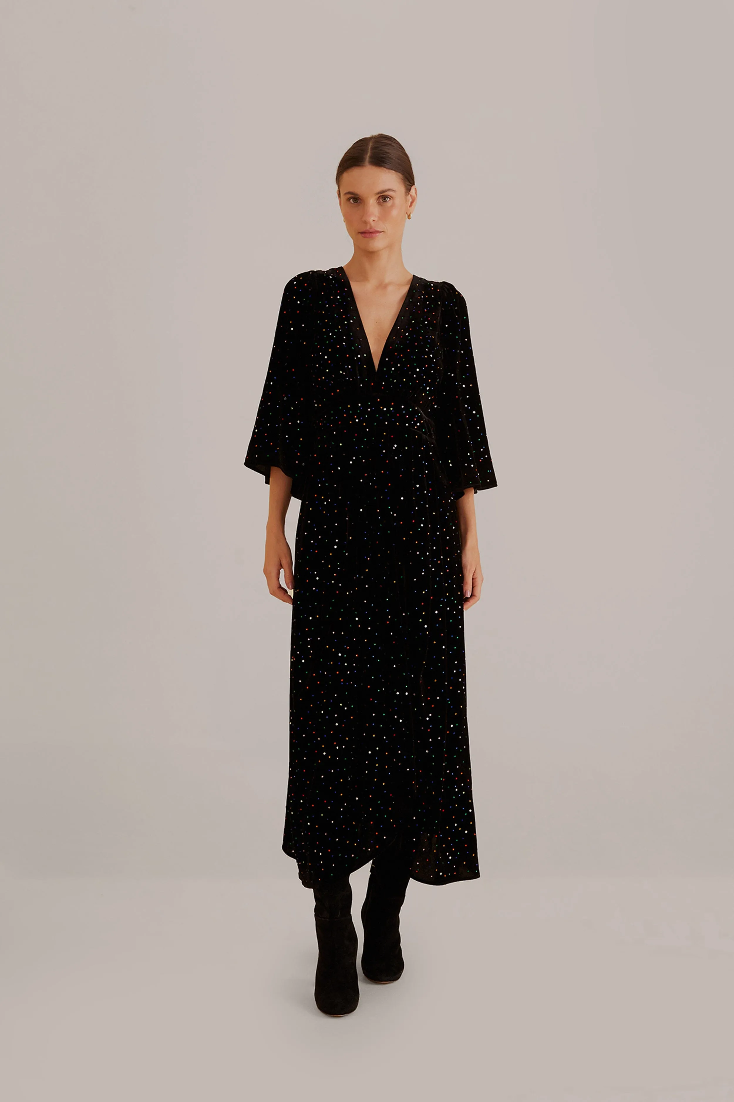 Black Velvet Short Sleeve Midi Dress sold by FARM Rio